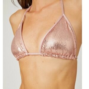 NWT Shoshanna Bikini Top Rose Gold Sequin‎ Triangle Halter Women D/DD